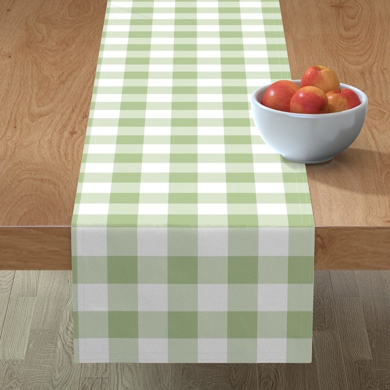 Buffalo Check Table Runner Gustav Bold Check In Basil by lilyoake Plaid Tartan Geometric Cotton Sateen Table Runner by Spoonflower