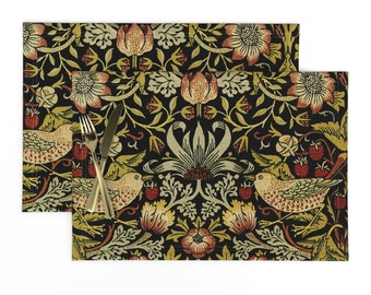 William Morris Placemats (Set of 2) - Strawberry Thief by peacoquettedesigns - Traditional Victorian Cloth Placemats by Spoonflower