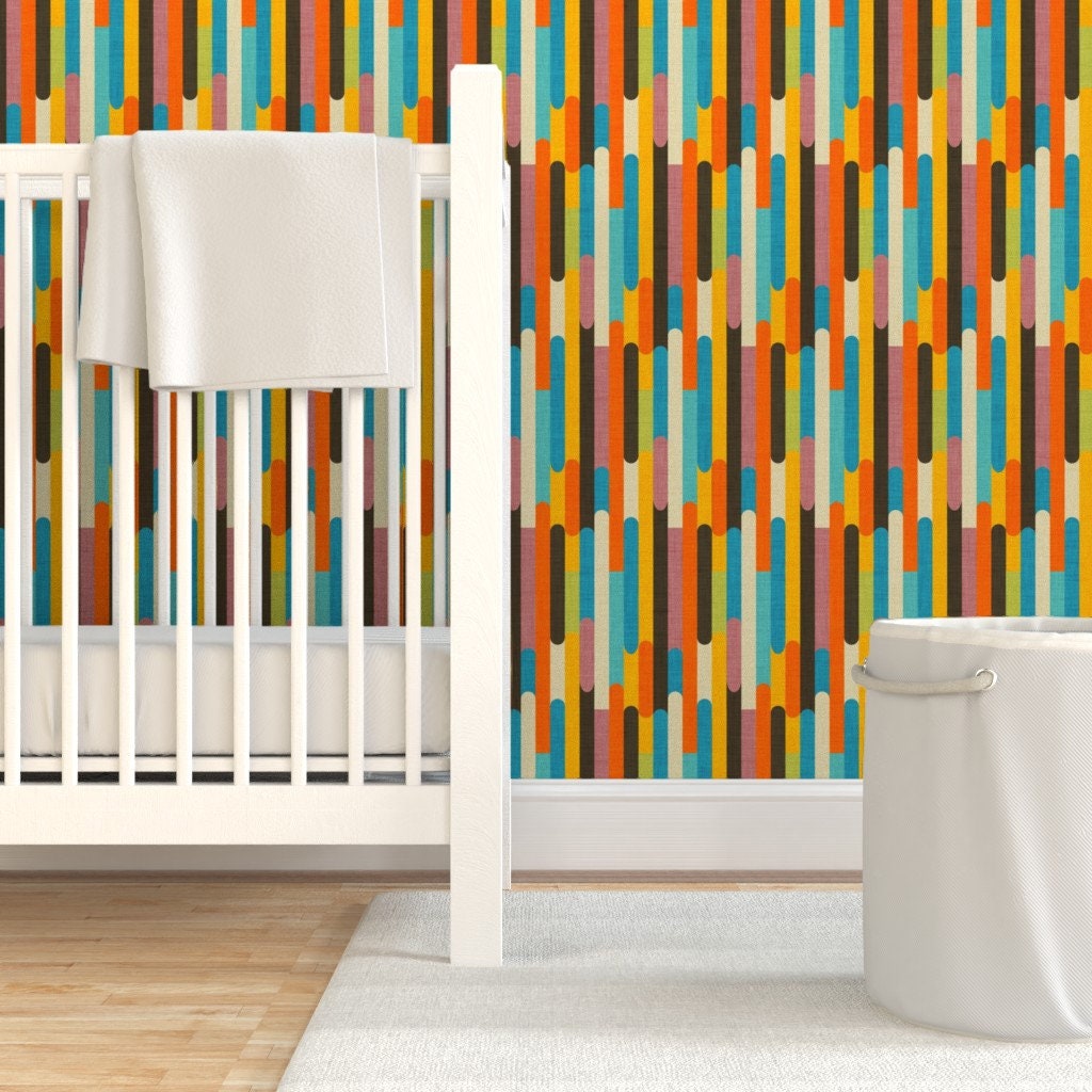 Retro Mod Wallpaper Color Block Popsicle Sticks by | Etsy