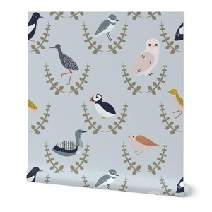 Scandinavian Birds Non-Pasted Wallpaper Scandi Gender Neutral Baby - Birds Of Scandinavia - Wreaths by popelephant Wallpaper by Spoonflower image 3