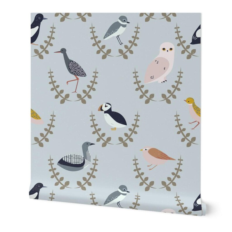 Scandinavian Birds Non-Pasted Wallpaper Scandi Gender Neutral Baby - Birds Of Scandinavia - Wreaths by popelephant Wallpaper by Spoonflower image 3