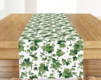 Ivy Leaves Table Runner - Botanical English Ivy Vines Greenery Cotton Sateen Table Runner - English Ivy  by peacoquettedesigns