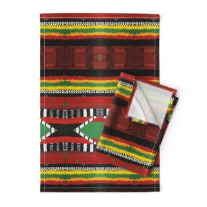 Afrocentric Tea Towels Set of 2 Motherland by sj_hallart Pattern Fabric Africa Kwanzaa Ethnic Linen Cotton Tea Towels by Spoonflower image 1