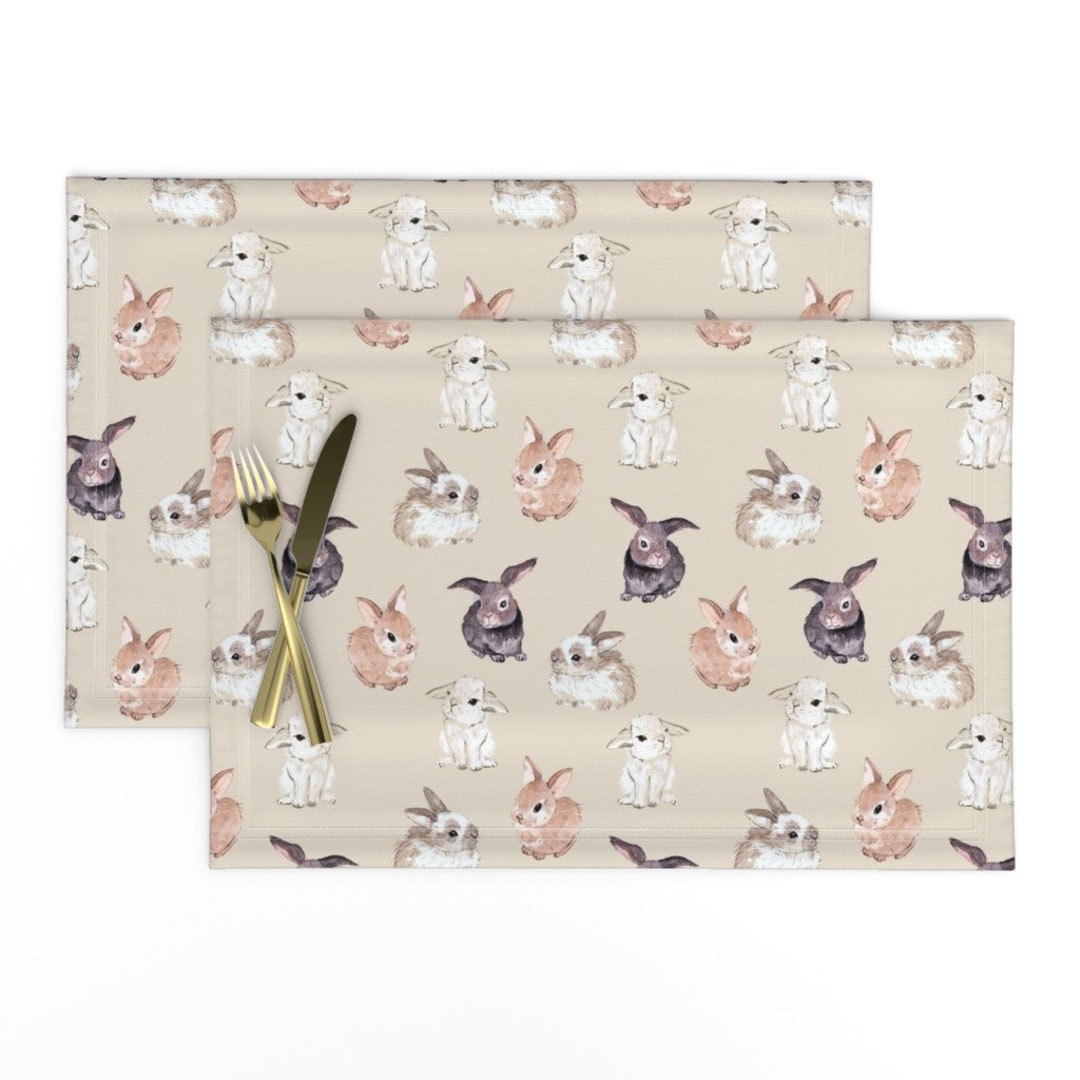 Baby Bunnies Placemats set of 2 Watercolor Bunnies by Gomboc Flower