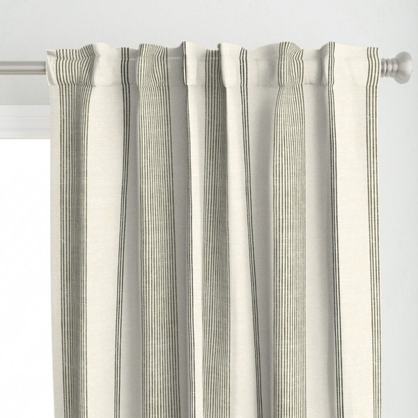 Sage Green Stripe Curtain Panel - Sage On Cream by littlearrowdecor - Modern Farmhouse Vertical Stripes Custom Curtain Panel by Spoonflower