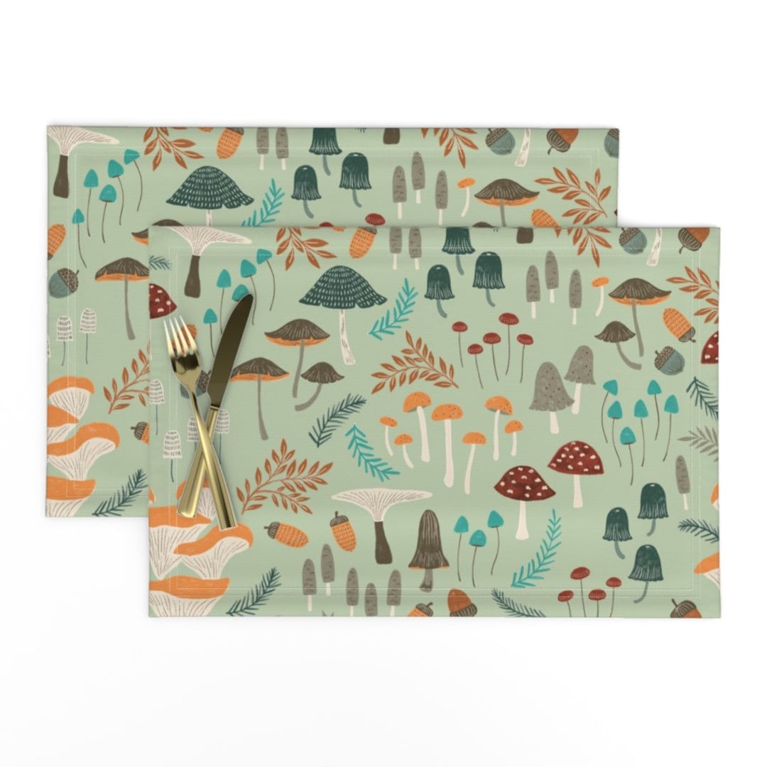 Whimsical Forest Placemats set of 2 Mushroom Foraging by Etsy UK