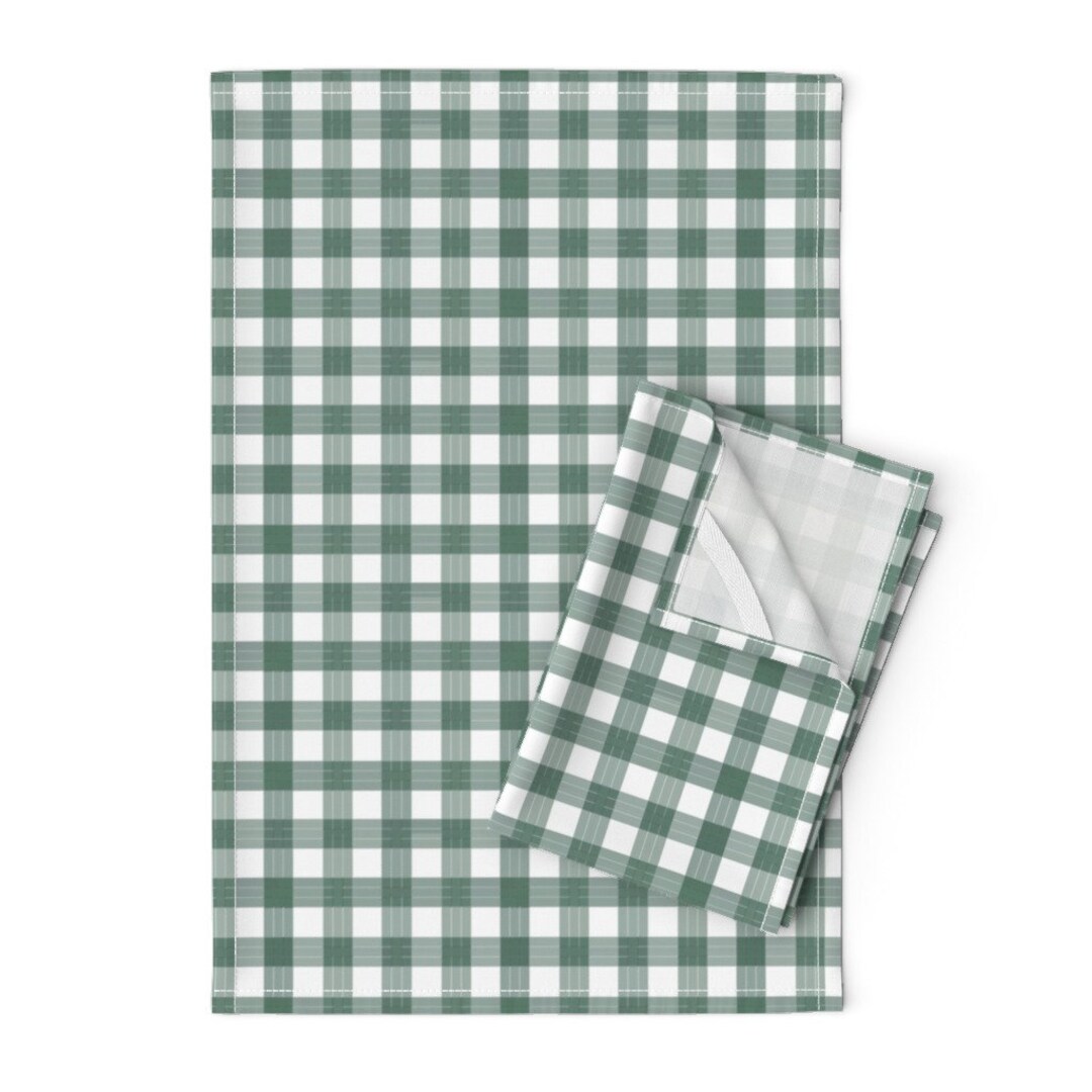 Green Tea Towels set of 2 Moss Gingham by Kirstudio Plaid Country Gingham Check Large Picnic