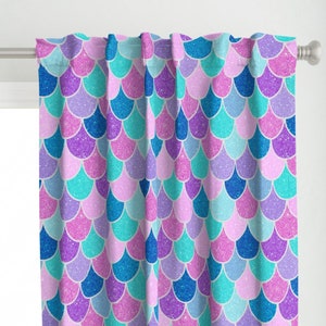 Mermaid Curtain Panel - Bright Sparkle Scales Large  by artsytoocreations - Pink Green Blue Purple Gold Custom Curtain Panel by Spoonflower
