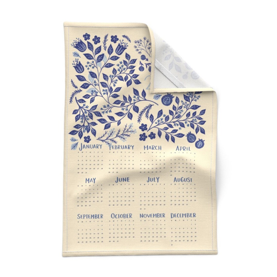 2023-calendar-tea-towel-2023-calendar-indigo-vines-tea-towel-etsy-ireland