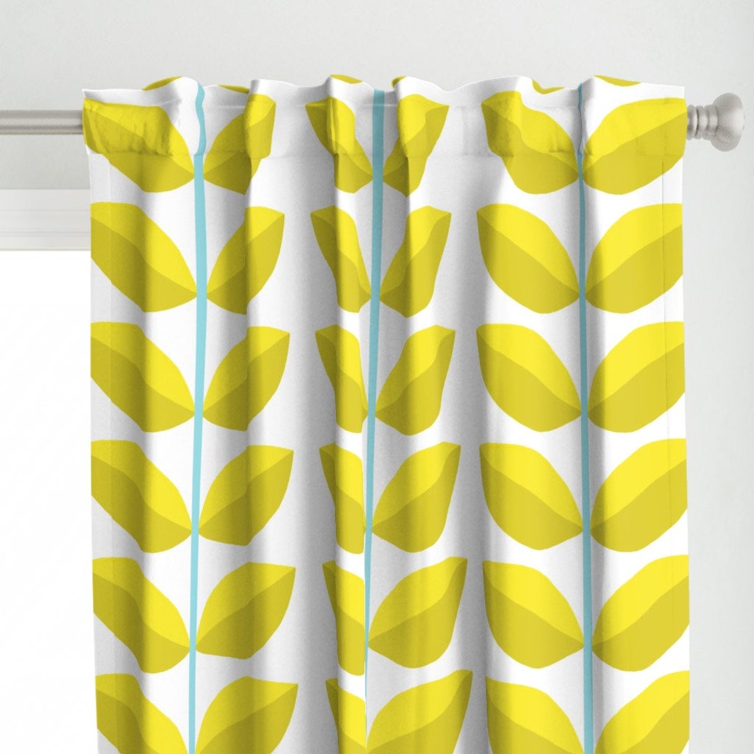 Mod Yellow Leaves Curtain Panel Dogwood Yellow Jumbo by Nadinewestcott