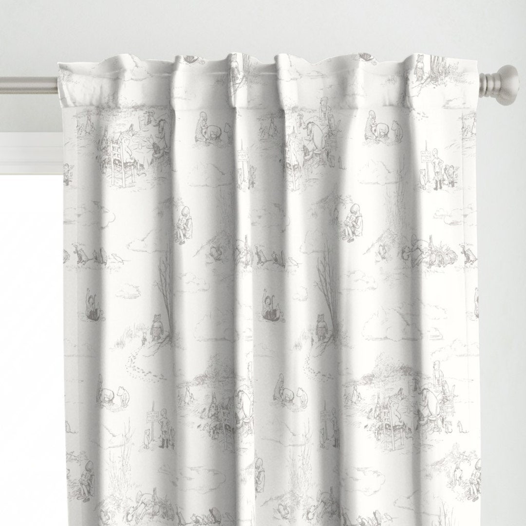 Nursery Curtain Panel Winnie the Pooh Toile Gray by Etsy UK