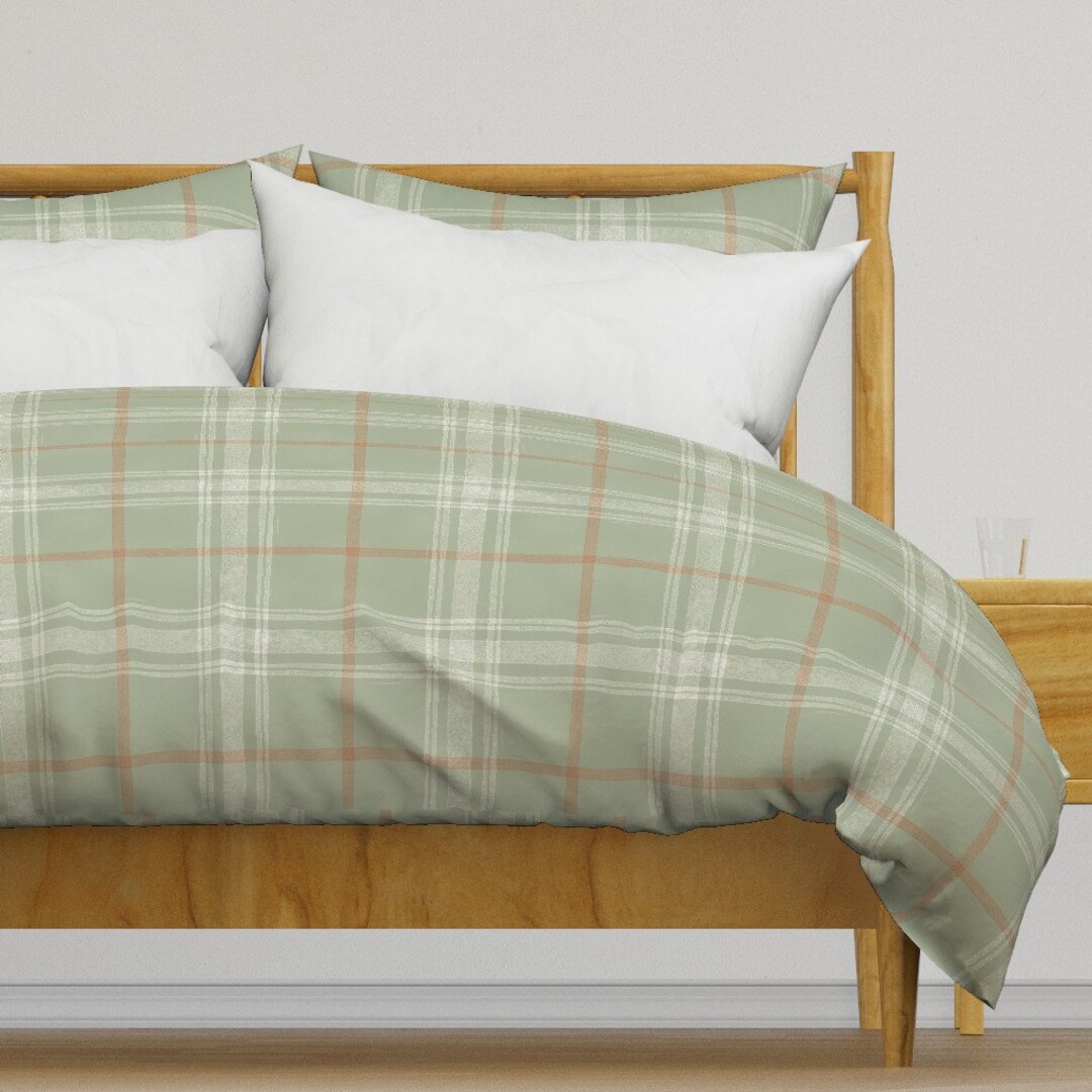 Soft Green Tartan Duvet Cover Sage Block Plaid by Etsy