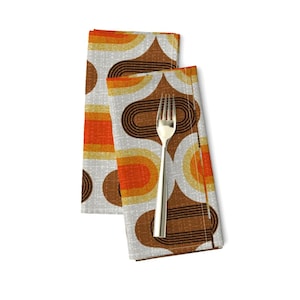 Retro Dinner Napkins (Set of 2) - Tweedy Seventies Ogees by ottomanbrim - Orange Brown Yellow Ogee Tweed Orbs Cloth Napkins by Spoonflower