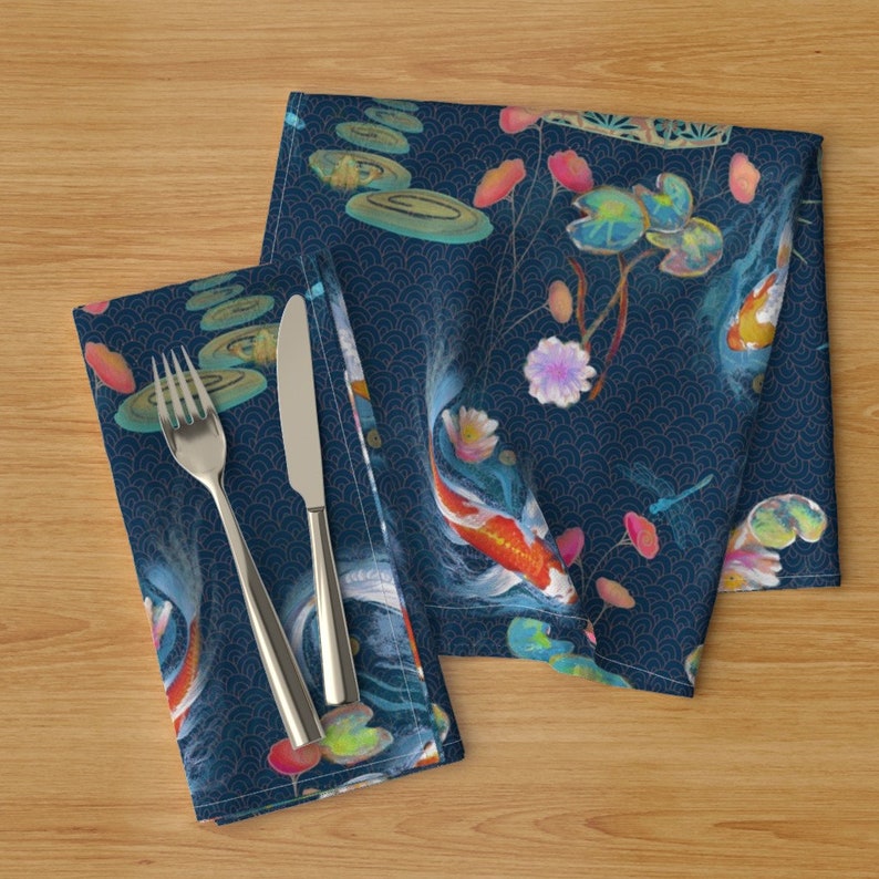 Koi Fish Dinner Napkins set of 2 Japanese Water Garden by Etsy