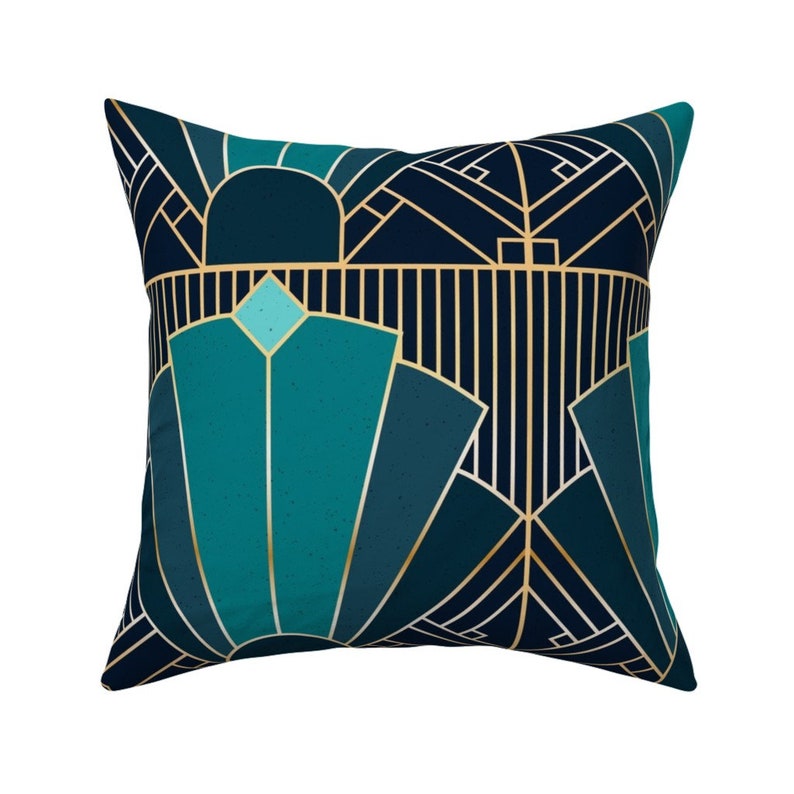 Art Deco Throw Pillow Art Deco In Teal by elysesanderson Etsy