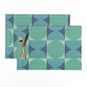 Mid Century Modern Placemats (Set of 2) - Reverb In Blue by bradbury_&_bradbury - Aqua Mint Blue Atomic Era  Cloth Placemats by Spoonflower