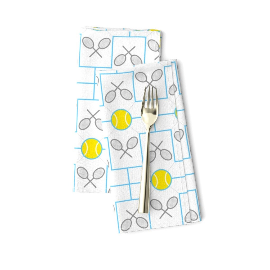 Yellow Dinner Napkins Set of 2 Tennis Balls & Racquets by Etsy