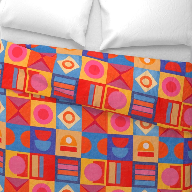 Bright Retro Geo Duvet Cover Retro Colour Block by Etsy