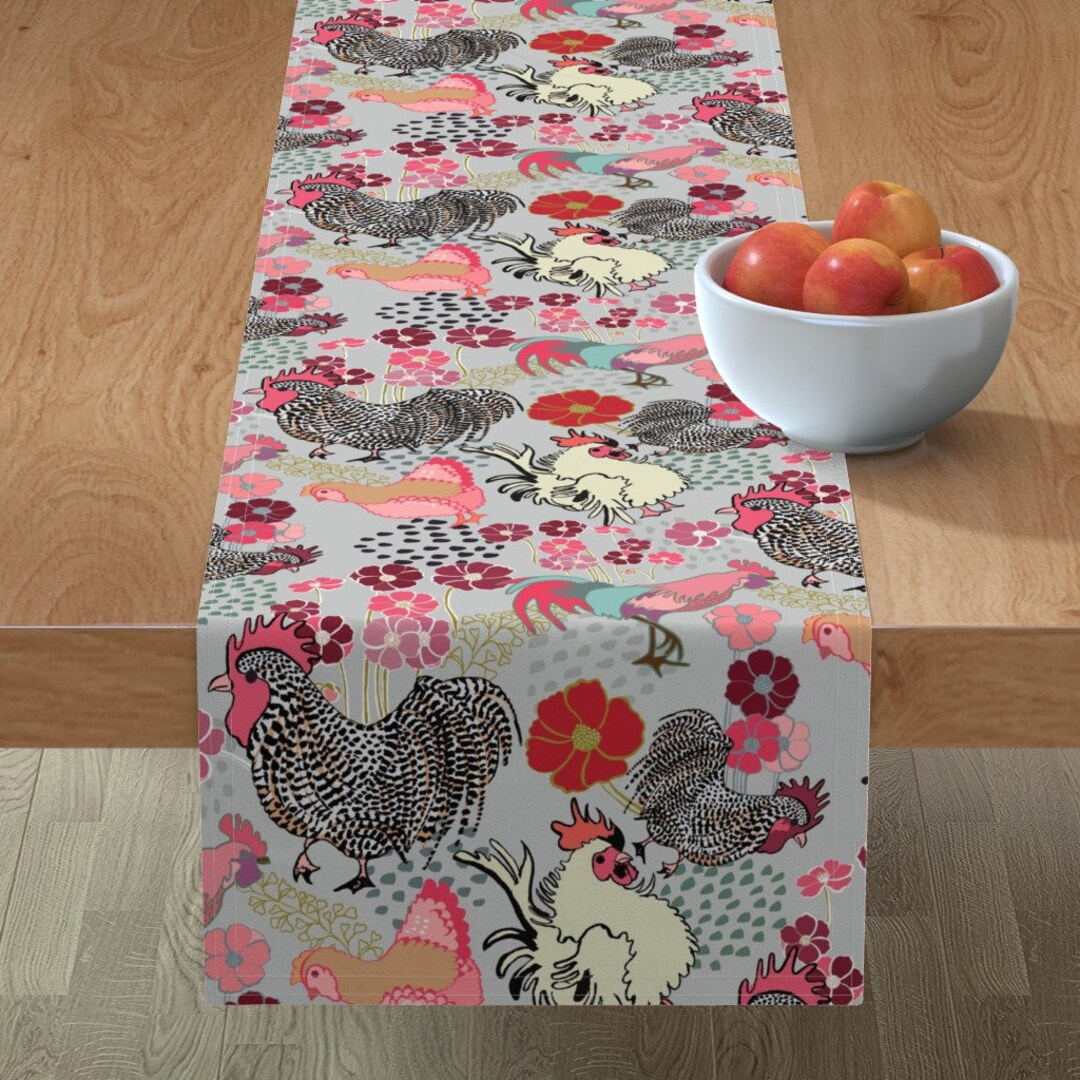 Chickens Table Runner Rooster Parade by Limezinniasdesign - Etsy