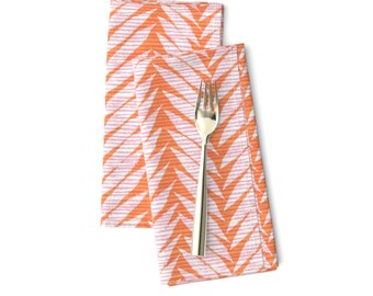 Tropical Stripe Dinner Napkins (Set of 2) - Herringbone Leaves by asta_barrington - Papaya Orange Summer Cloth Napkins by Spoonflower