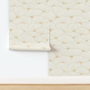 Modern Floral Non-Pasted Wallpaper Neutral Petal Soft Feminine Lines Shells Scallops - Poppy Sun by amy_maccready Wallpaper by Spoonflower
