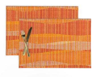 Mid Century Modern Placemats (Set of 2) - Mid Mod Lines by theodesign - Retro Atomic 1950s 1960s Red Orange Cloth Placemats by Spoonflower