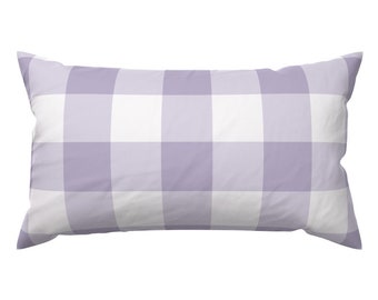 Pastel Buffalo Check Lumbar Pillow - Light Purple Jumbo Gingham Check Rectangle Accent Throw Pillow - 3" Gingham Check by dept_6