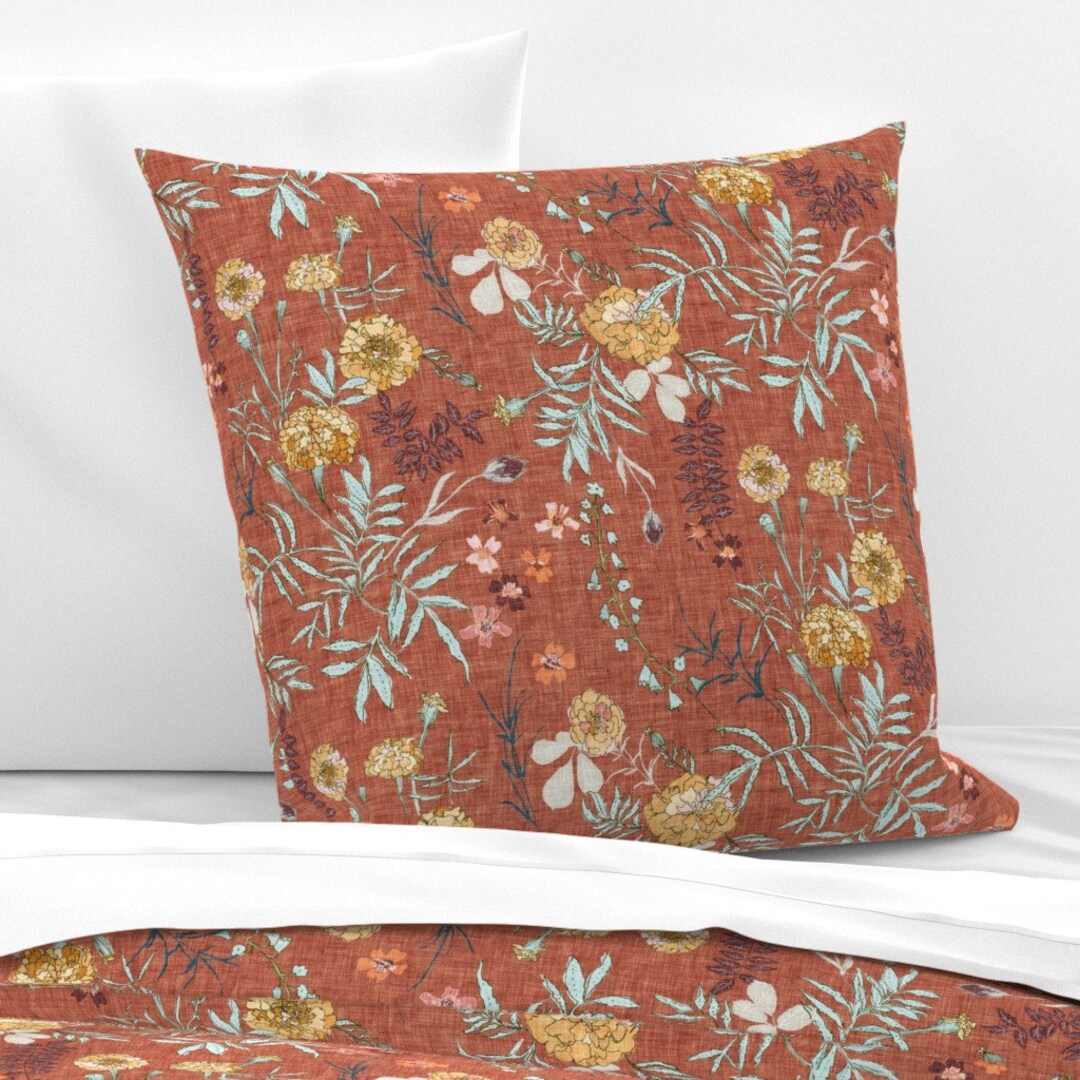 Terra Cotta Floral Pillow Sham Marigold Love Rust by Etsy