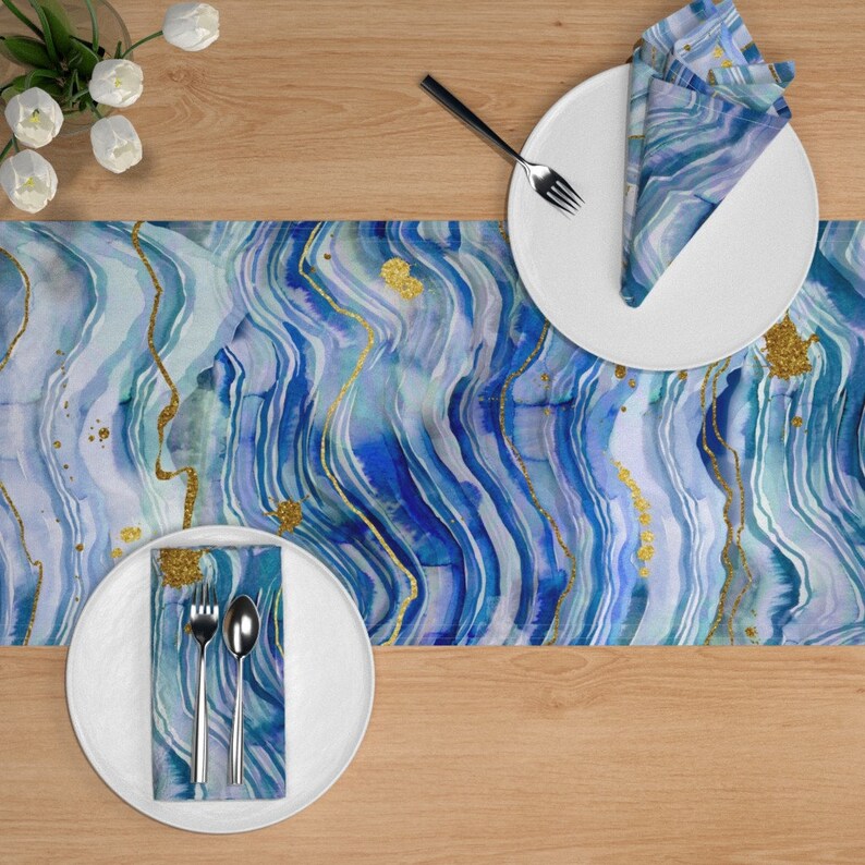 Home Decor Table Runner Blue and Green Geode by Etsy