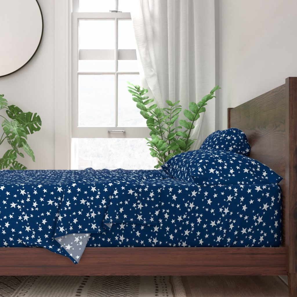 Starry Night Sheets Stars Navy Blue Stars by Andrea_lauren - Etsy