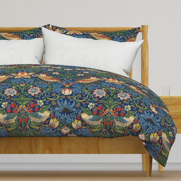 William Morris Bedding - Strawberry Thief  by peacoquettedesigns - Victorian Cotton Sateen Duvet Cover OR Pillow Shams by Spoonflower