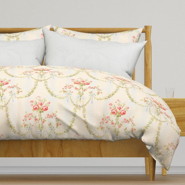 Feminine Floral Bedding - The Elysee  by peacoquettedesigns - Vintage Victorian  Cotton Sateen Duvet Cover OR Pillow Shams by Spoonflower