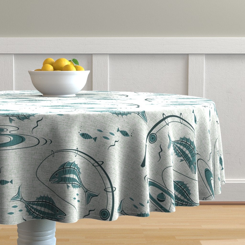 Weiße runde Tischdecke See Fischen von Studioxtine Vintage | Etsy