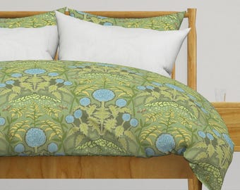 Art Nouveau Bedding - Art Nouveau Thistle by vinpauld - Ornate Victorian Flower Garden Honeybees Cotton Sateen Duvet Cover OR Pillow Shams