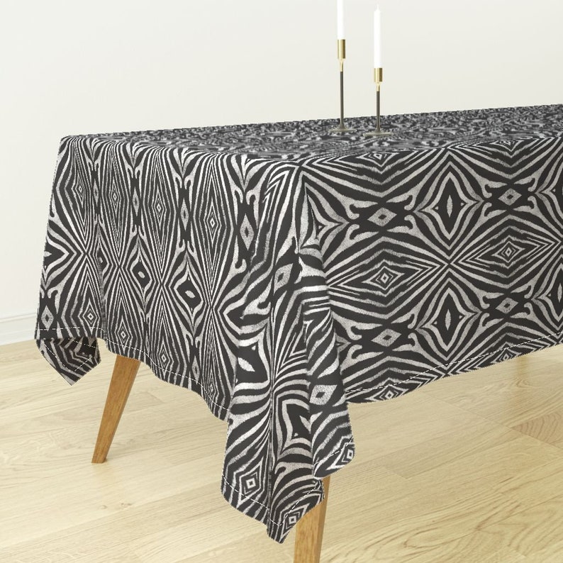 Abstract Zebra Cotton Sateen Tablecloth by Spoonflower Animal Print Tablecloth Zebra by