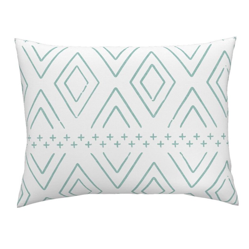 Teal Diamond Pillow Sham Aqua On White Mudcloth by littlearrowdesign Boho Mint Mudcloth Cotton Sateen Pillow Sham Bedding by Spoonflower