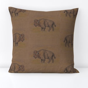 Rustic Western Throw Pillow - Bison Or Buffalo by eclectic_house - Monochrome Buffalo  Bison Decorative Square Throw Pillow by Spoonflower