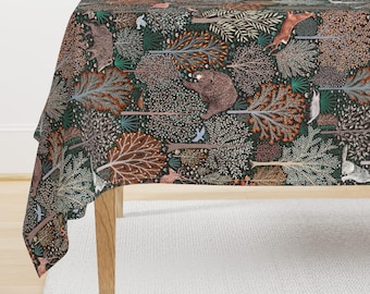 Woodland Tablecloth - Rustic Fall Forest by rebecca_reck_art - Rustic Autumn Thanksgiving Animals Cotton Sateen Tablecloth by Spoonflower