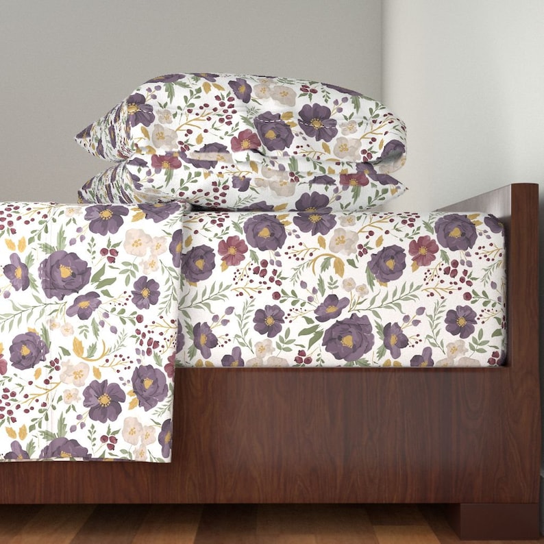 Floral Sheet Set Watercolor Flower Sheet Set with Spoonflower Fabrics Autumn Meadow Fall Floral By Sweeterthanhoney