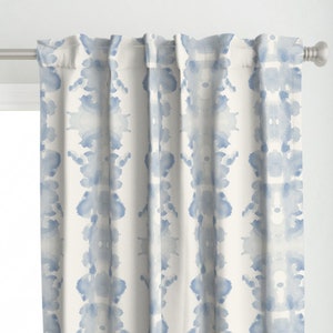 Indigo Ink Curtain Panel - Inkblot by danika_herrick - Blue Abstract Vertical Stripes Ink Tie Dye Modern Custom Curtain Panel by Spoonflower