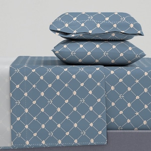 Blue Coastal Sheets - Sea Shells And Nautical Ropes by dalightdesign - Beach Ocean Shells Cotton Sateen Sheet Set Bedding by Spoonflower