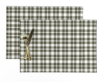 Sage Green Plaid Placemats (Set of 2) - Heritage Plaid by charlierowandesigns - Classic Tartan Rustic Cabin Cloth Placemats by Spoonflower