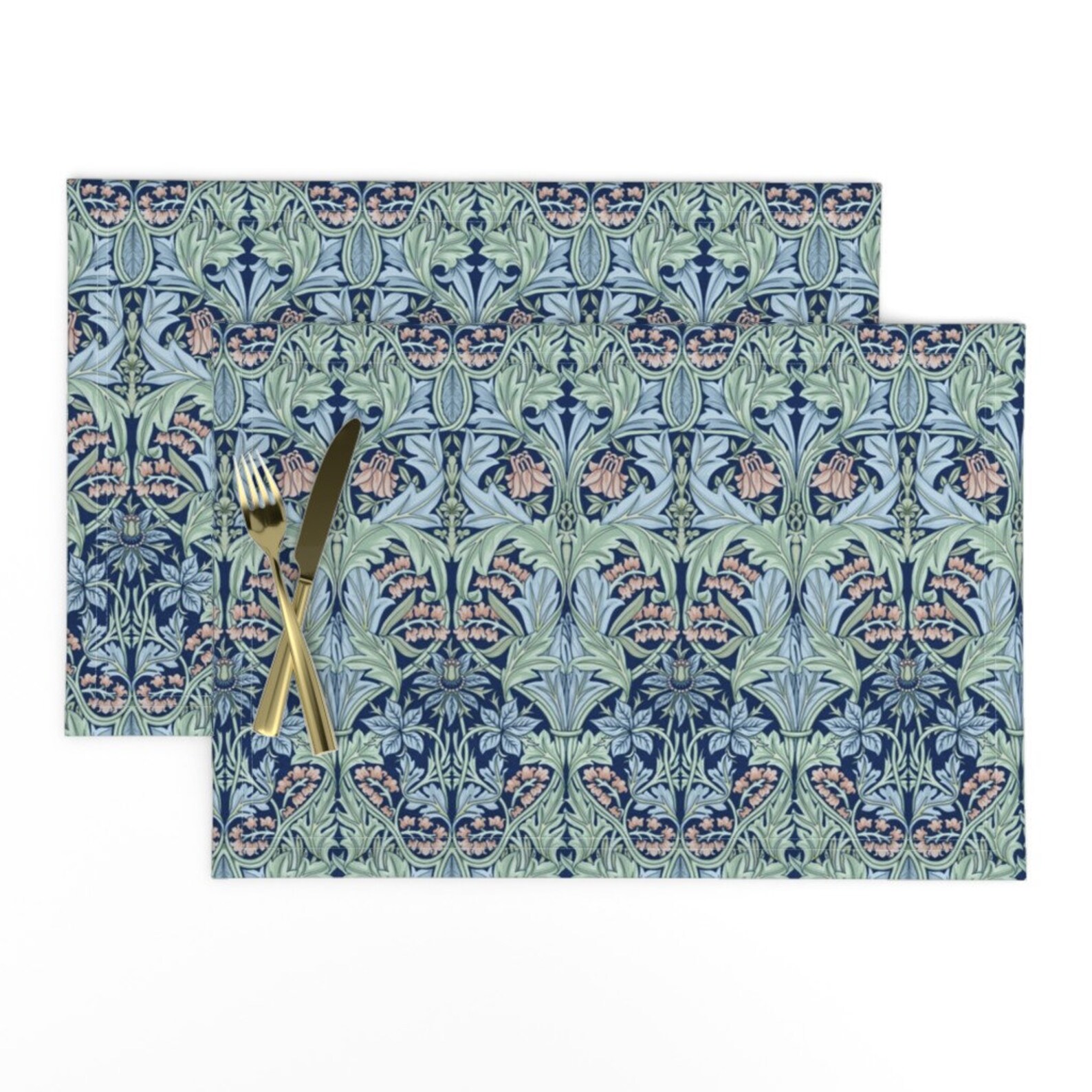 Botanical Damask Placemats Set of 2 Morris Bluebell by Etsy
