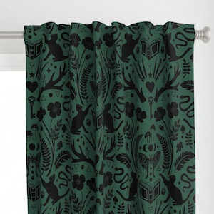 Moody Curtain Panel - Teen Witch Large  by minimiel - Witchy Whimsigoth Black Cat Moth Snake Goth Witch Custom Curtain Panel by Spoonflower