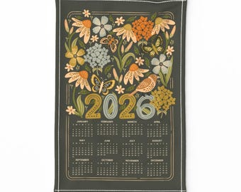 2026 Calendar Tea Towel - Whimsical Butterflies by eliveradesigns - Tea Towel Wall Hanging Linen Cotton Canvas Tea Towel by Spoonflower