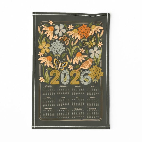 2026 Calendar Tea Towel - Whimsical Butterflies by eliveradesigns - Tea Towel Wall Hanging Linen Cotton Canvas Tea Towel by Spoonflower