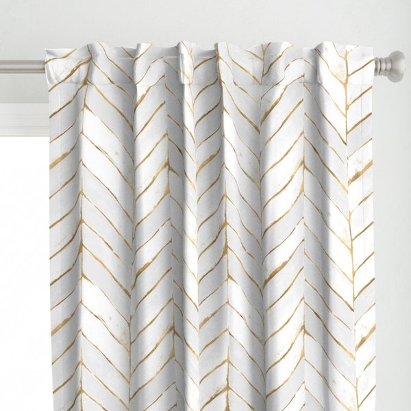 Glam Chevron Curtain Panel - Chevron Painterly by crystal_walen - Herringbone White Oversized Chic  Custom Curtain Panel by Spoonflower