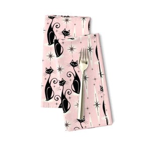 Retro Cat Dinner-servetten (set van 2) - Mid Century Meow Warm Pink van studioxtine - Mid Century moderne stoffen servetten uit de jaren vijftig van Spoonflower