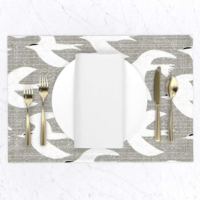 Gray and White Placemats set of 2 Arctic Tern by Etsy