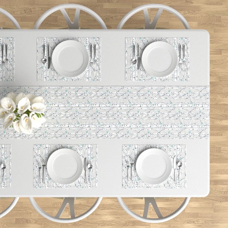 Set of 4 - Birch And Birds by lanagibson Forest Placemats Trees Birch Trees Birds Trees Nature Watercolor Cloth Placemats by Spoonflower